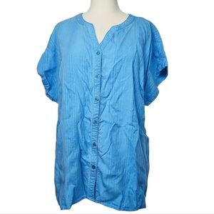 Chico's Light Blue V Neck Button Down Short Sleeve Top XL